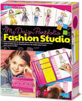 KidzMaker toy box showing a girl using a pink portable case with yellow drawing plates and fashion model sketches.