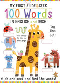 Colorful children's book cover with a large yellow giraffe, blue elephant, and various animals with sliding window tabs.