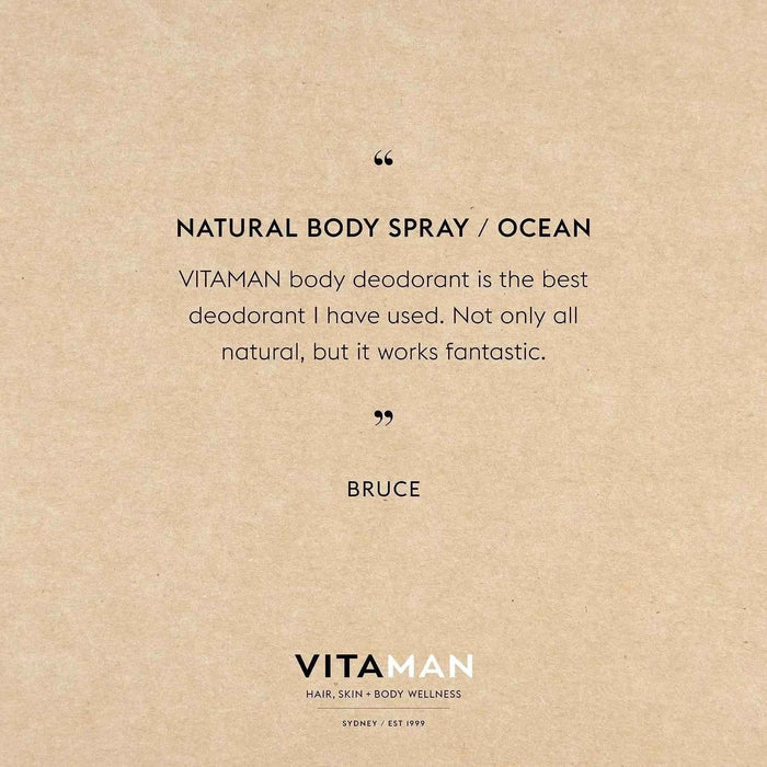 VITAMAN Australia Natural Ocean Body Spray 100ml, fresh and invigorating scent, spray bottle with blue ocean-themed design