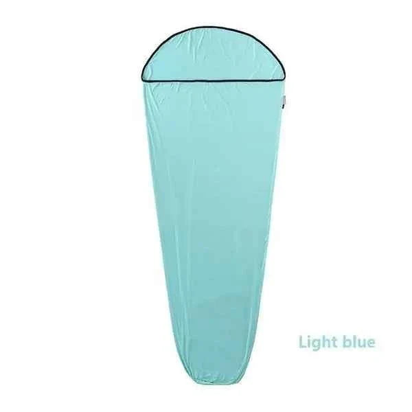 Light blue Naturehike lightweight portable sleeping bag liner by Mead's Supply & Equipment, ideal for camping and hotel use.