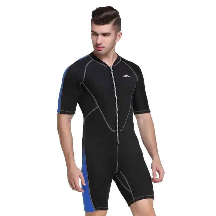 Men's sky blue 2mm neoprene wetsuit by Mead's Supply & Equipment for full-body UV protection, ideal for diving and water sports.