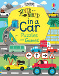Usborne children's book cover with colorful cartoon cars, a bus, and road signs on a bright yellow background.