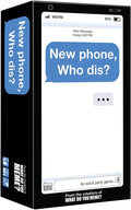Black smartphone-styled box with a blue New phone, Who dis? text bubble and typing indicator on a white screen.