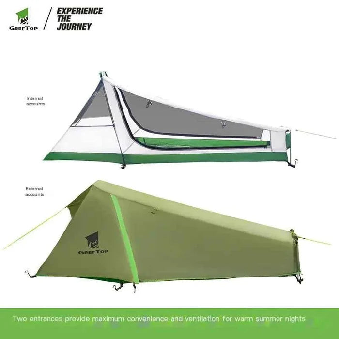 Mead's Supply waterproof pyramid tent in army green, lightweight single-person camping shelter for outdoor adventures.