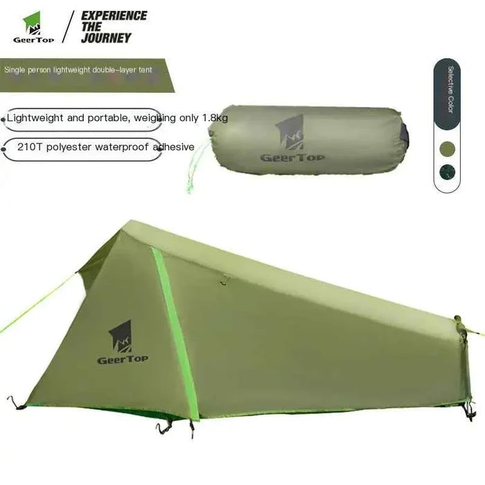 Mead's Supply waterproof pyramid tent in army green, lightweight shelter for outdoor camping, designed for single-person use.