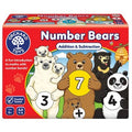 Red box for Number Bears board game showing five colorful bears holding circles with numbers and a plus sign.