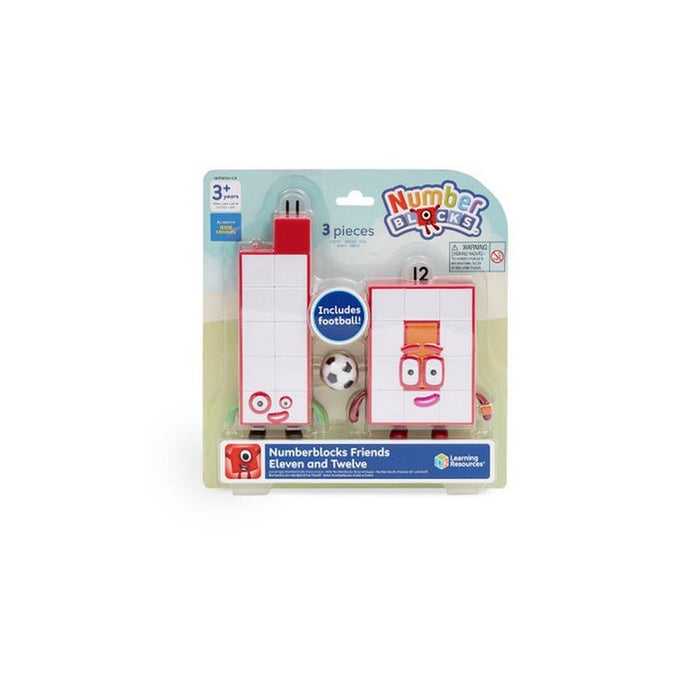Tall and wide red and white block figures in a clear retail pack with a miniature soccer ball.