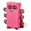 Rectangular pink plush toy with eight spotted maroon tentacles, a maroon superhero mask, and a maroon cape.