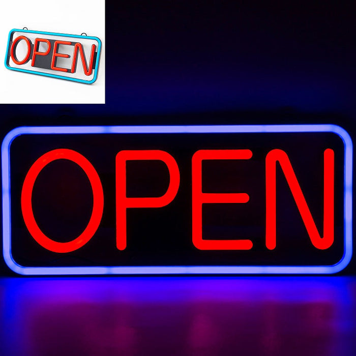 Neon LED flashing OPEN sign with remote control, 55cm size, in bright colors, by dealonline.co.nz.