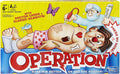 Hasbro Operation game box with a cartoon doctor and a patient with a red nose and ailments on a yellow background.