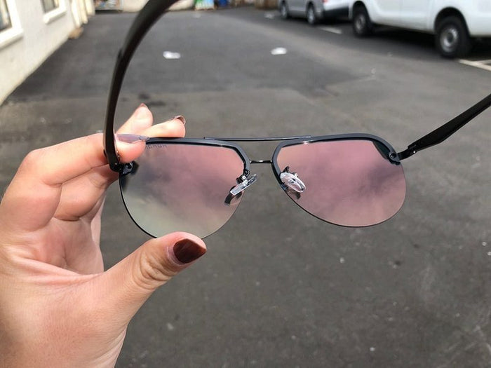 Dealonlinenz mirror lens HD polarized sunglasses with orange frames, hydrophobic coating and anti-blue ray protection.