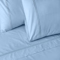 Organic cotton coloured sheet set in estate blue by Whites of London NZ, featuring soft, 250 thread count fabric and a smooth finish.