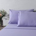 Organic cotton lavender mist sheet set with colored bedding, 250 thread count, from Whites of London NZ.