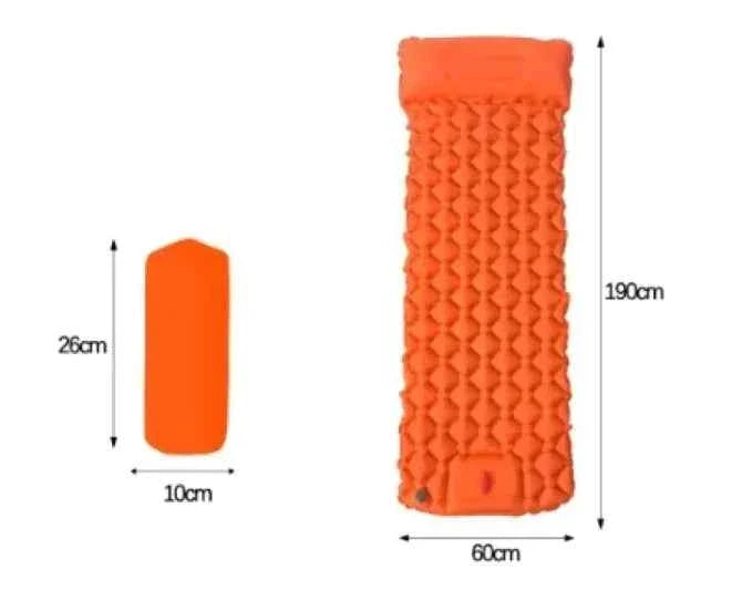 Royal blue Mead's Supply & Equipment inflatable camping sleeping pad with built-in pillow, lightweight outdoor camping equipment, 190x60cm.