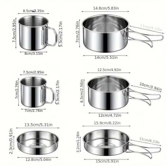 ECOTREK outdoor cookware set made of 304 stainless steel, includes camping utensils and cookware for outdoor cooking.