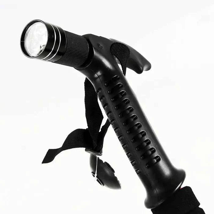 Dark purple outdoor folding trekking poles by Mead's Supply & Equipment, lightweight aluminum alloy hiking poles with 4 sections, 500g.