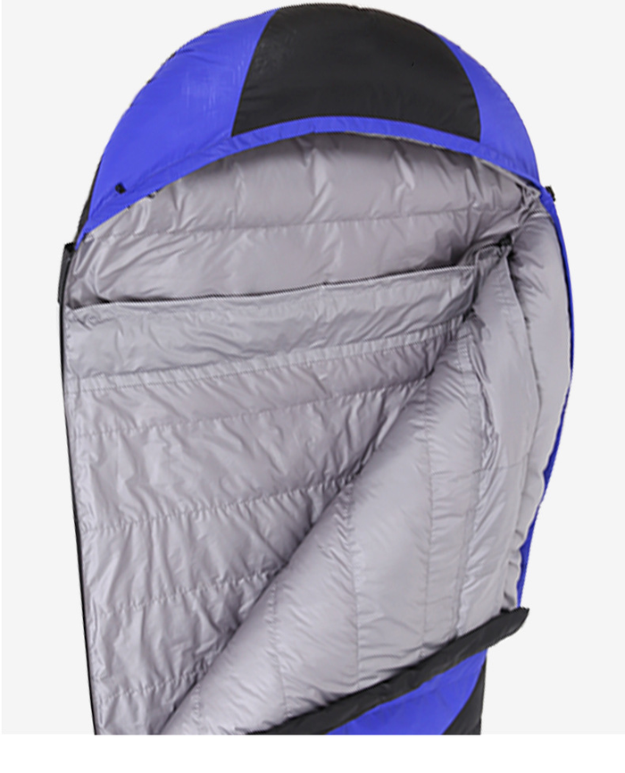 Orange and black ECOTREK outdoor single duck down sleeping bag, lightweight and insulated for camping and outdoor adventures.