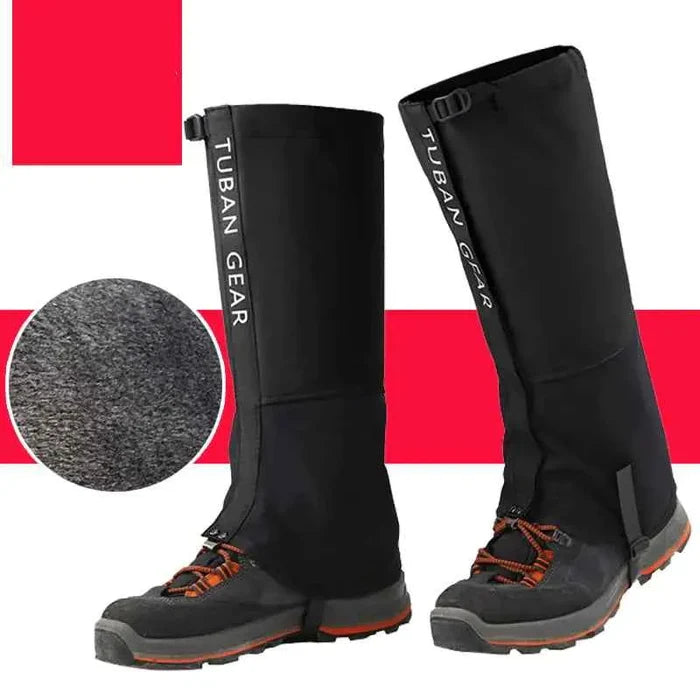 Blue waterproof snow gaiters for mountaineering and hiking from Mead's Supply & Equipment Outfitters, designed for outdoor leg protection.