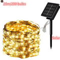 Outdoor solar string lights with 200 bulbs on copper wire, ideal for Christmas, weddings, and outdoor parties.