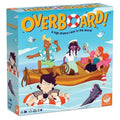 Square box for Overboard! board game with colorful cartoon characters on a small wooden boat and life ring in blue water.