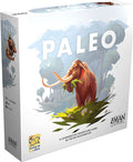 White square box with an illustration of a woolly mammoth in a prehistoric forest, with PALEO in large white text.