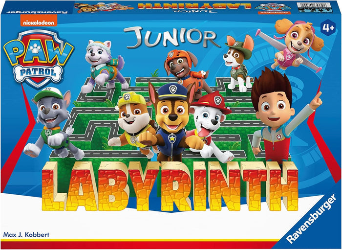 Blue game box showing animated puppies and a boy in a green maze with roads, under large yellow 3D block lettering.