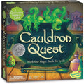 Game box for Cauldron Quest featuring a large bubbling green cauldron, colorful potion bottles, and a wooden ladle.
