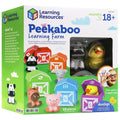 Toy box showing five colorful numbered barns and matching farm animal finger puppets for toddlers 18 months and up.