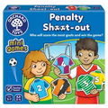 Orchard Toys blue game box showing two children holding colorful numbered soccer jerseys on a green soccer field.