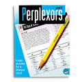 Level A Perplexors book with a blue and black cover, featuring a yellow pencil over an open logic puzzle grid page.