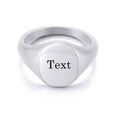 Personalised stainless steel oval signet ring by Glitters, plain silver ring with smooth, polished surface and blank design.