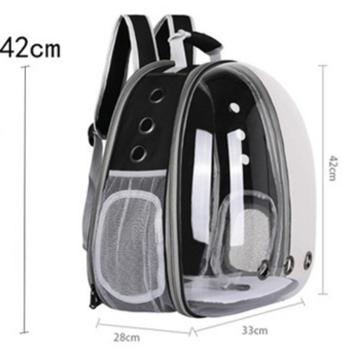 Clear front pet backpack carrier for dogs and cats, stylish travel tote by dealonline.co.nz with breathable sides and adjustable straps.