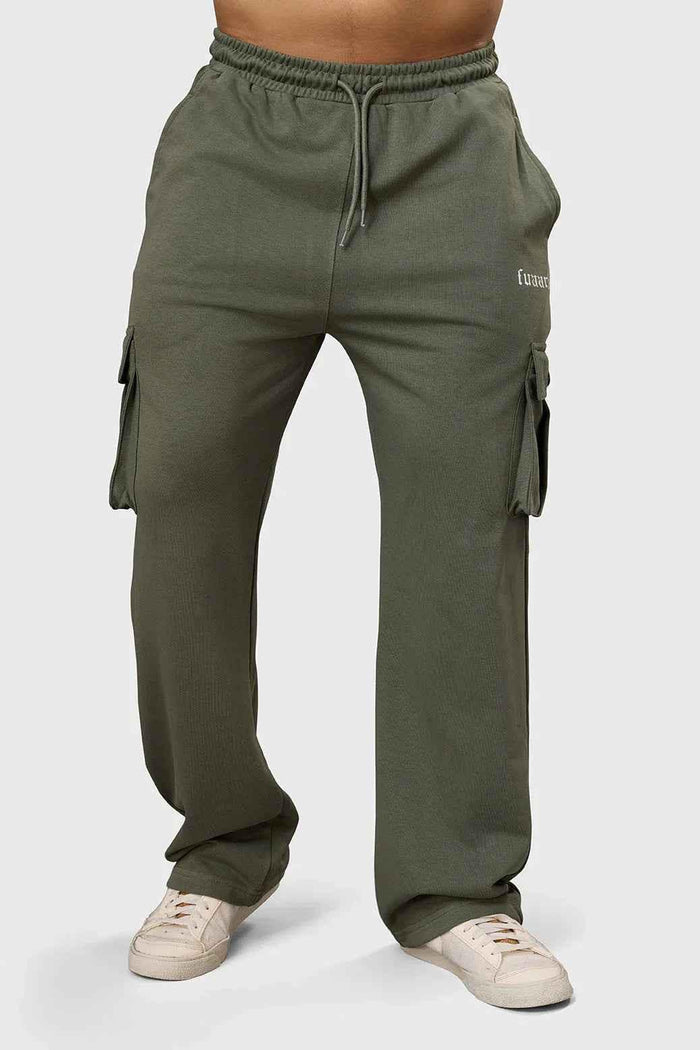 Fuaark Nz Pinnacle Pocket Pants in olive, stylish joggers with side pockets, slim fit, made from comfortable fabric.