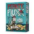 Teal Pirate Fluxx card game box featuring a monkey on gold coins, a sailing ship, and a skull with crossbones.