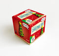 Red cube-shaped box for a Christmas tree modelling kit showing a green clay tree with a yellow star.
