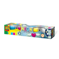 SES Creative play dough box with four tubs of neon blue, pink, yellow, and white glow-in-the-dark dough.