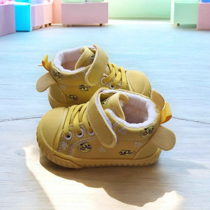 Happy Feet NZ plush high-top shoes featuring soft fabric, secure fit, and playful design for kids.