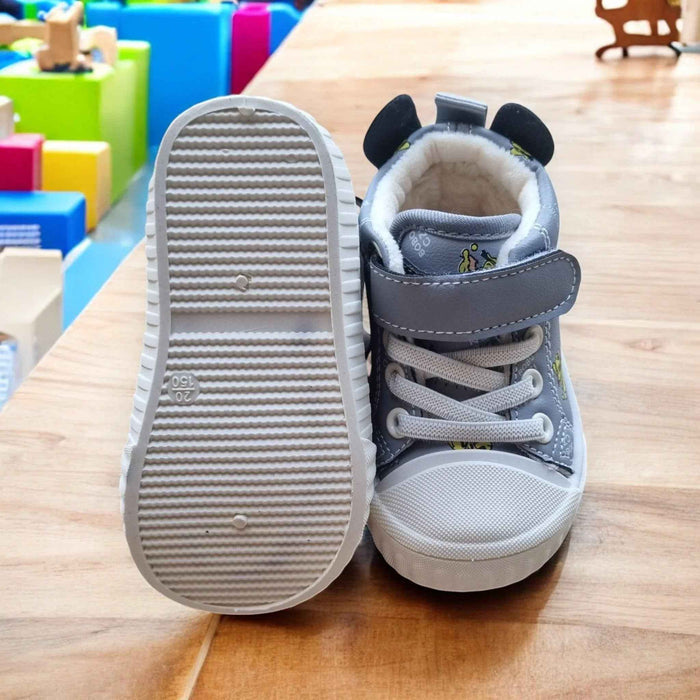 Happy Feet NZ plush high-top sneakers with soft, secure fit and playful design, suitable for comfortable everyday wear.