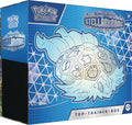 Blue Pokémon trainer box with silver geometric patterns and a line art illustration of the Pokémon Terapagos.