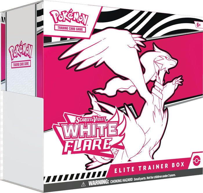 Pink and white Pokémon Elite Trainer Box with a white Reshiram silhouette on the front under a White Flare logo.