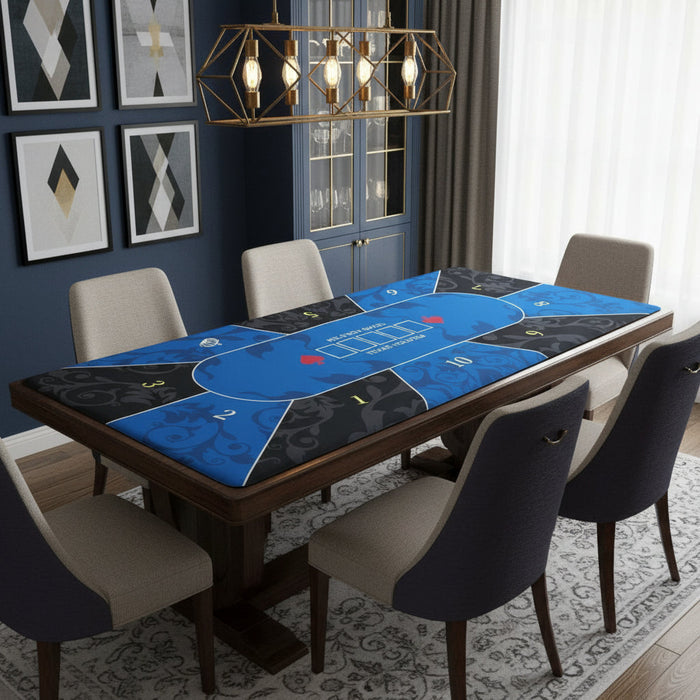 Texas Hold'em poker table mat for 10 players, 180cm by 90cm, anti-slip rubber surface, by dealonline.co.nz