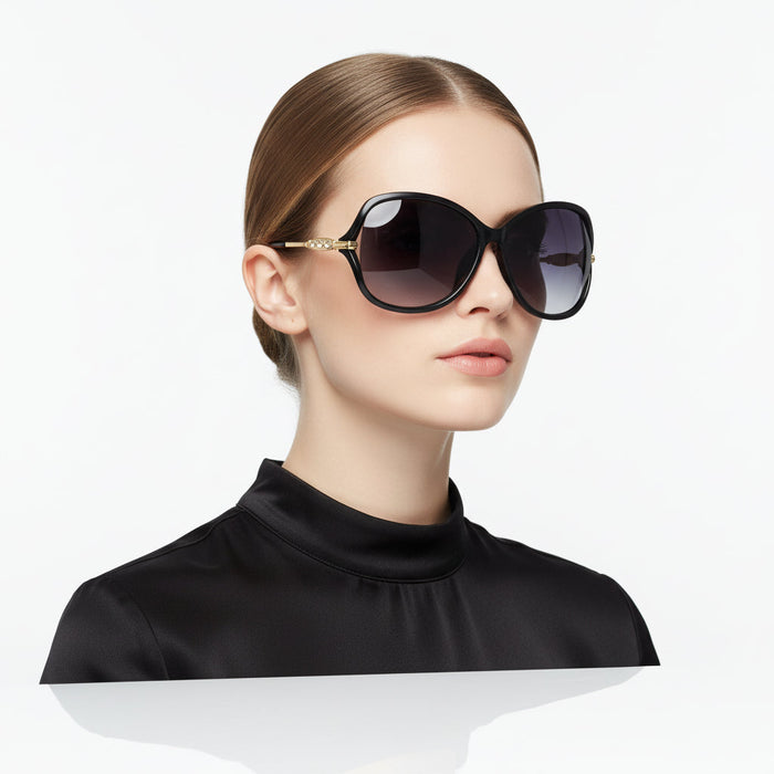 Black dealonlinenz sunglasses with polarized lenses and rhinestone decorative accents, stylish and sun protection for fashionable wear
