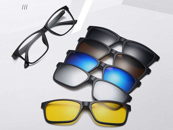 Dealonlinenz polarized sunglasses with changeable color lenses, featuring sleek black frames and versatile lens options.