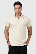 Beige Fuaark Nz polo T-shirt for men, slim fit, soft cotton fabric, classic collar and short sleeves.