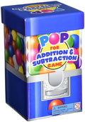 Blue square box featuring a colorful gumball machine and POP FOR ADDITION & SUBTRACTION GAME title.