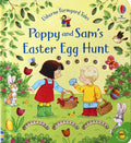 Yellow book cover showing a boy and girl with Easter baskets in a meadow with rabbits and raised purple sensory dots.