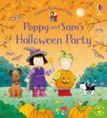 Children's book cover featuring kids in Halloween costumes with their pets and pumpkins on an orange background.