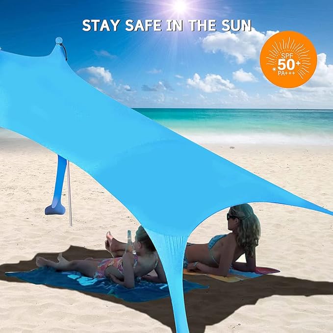 ECOTREK portable beach canopy with sun shade awning, lightweight canopy providing shade at the beach.