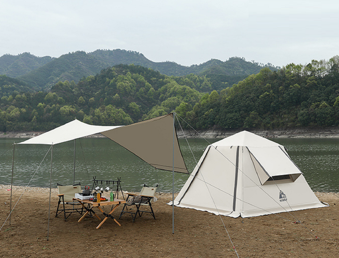 ECOTREK portable waterproof camping tent with canopy, fully automatic, all-season tent suitable for outdoor camping adventures.