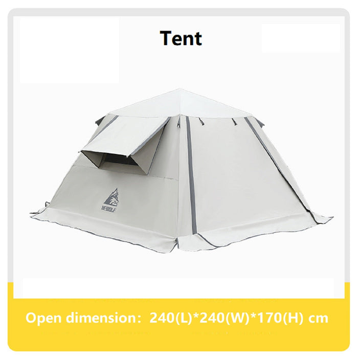 ECOTREK waterproof portable camping tent with canopy, fully automatic, white, suitable for all-season outdoor camping.